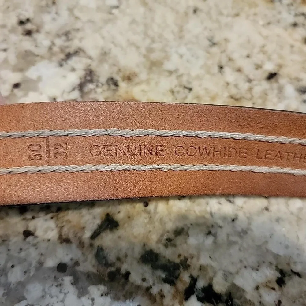 Fossil Genuine Leather Belt Mens Light Brown Silver Buckle 30/32